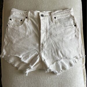 Levi 501 high waisted white denim shorts